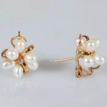 Серьги с жемчугом "Жемчужины", позолота с родированием
