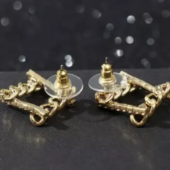 Серьги со стразами "Блеск" кривые квадраты, цвет белый золоте