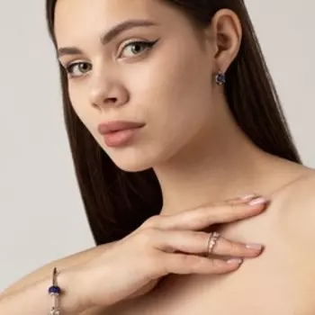 Серьги со стразами «Блум», синие в серебре