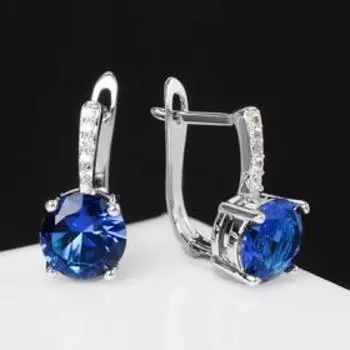 Серьги со стразами «Блум» классика, мини круг, синие в серебре