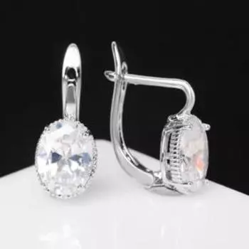 Серьги со стразами «Блум» классика, мини овалы, белые в серебре