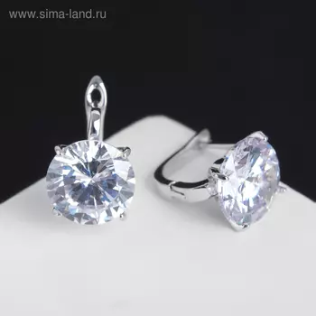 Серьги со стразами «Большой бриллиант», d=1 см, белые в серебре