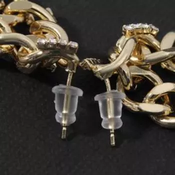 Серьги со стразами "Цепи" звенья со стразами, цвет белый в золоте