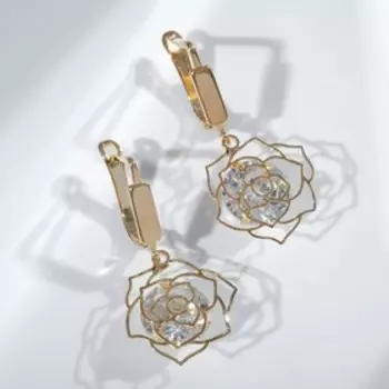 Серьги со стразами «Циркония» роза, белые в золоте