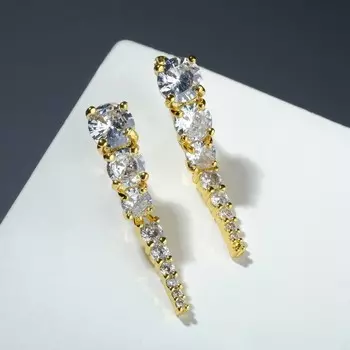 Серьги со стразами "Дорожка" крупная, цвет белый в золоте
