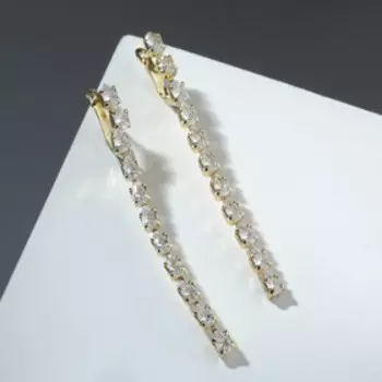 Серьги со стразами "Дорожка" минимал, цвет белый в золоте