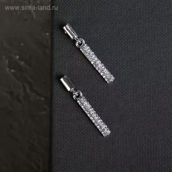 Серьги со стразами «Геометрия» тонкий цилиндр, белые в серебре