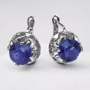 Серьги со стразами «Эдель» кружок, сине-фиолетовые в серебре