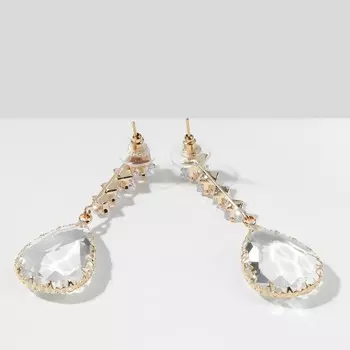 Серьги со стразами «Эдем» капля, цвет белый в золоте
