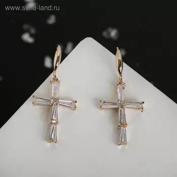 Серьги со стразами «Крестики искры» белые в золоте