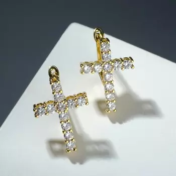 Серьги со стразами "Крестики" лёгкость, цвет белый в золоте