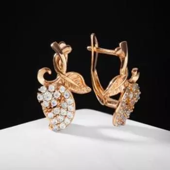 Серьги со стразами "Лирика" ветвь, цвет белый в розовом золоте