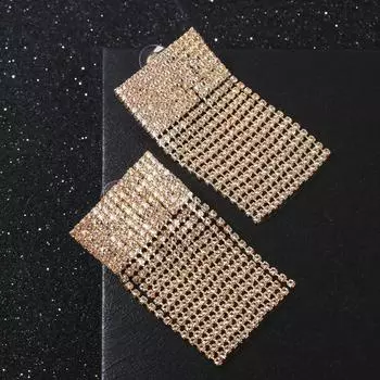 Серьги со стразами "Лёд" прямоугольник, цвет белый в золоте