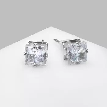 Серьги со стразами «Пусеты» сияние, квадрат, d=0,6, цвет белый в серебре