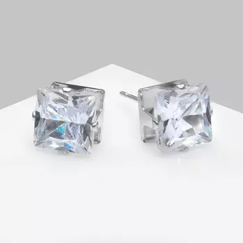 Серьги со стразами «Пусеты» сияние, квадрат, d=0.8, белые в серебре