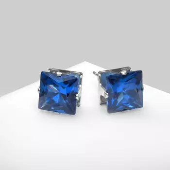 Серьги со стразами «Пусеты» сияние, квадрат, d=0,8, цвет синий в серебре