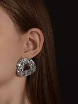 Серьги со стразами QF «Блеск» бублик, белые в серебре