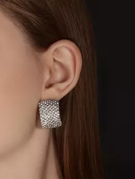 Серьги со стразами QF «Блеск» дуга, белые в серебре