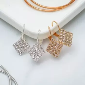 Серьги со стразами «Ромб» блеск, миксы