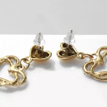 Серьги со стразами «Сердца» связанные, цвет белый в золоте