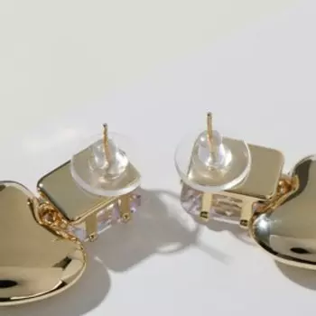 Серьги со стразами "Сердце объёмное" кристалл, цвет белый в золоте