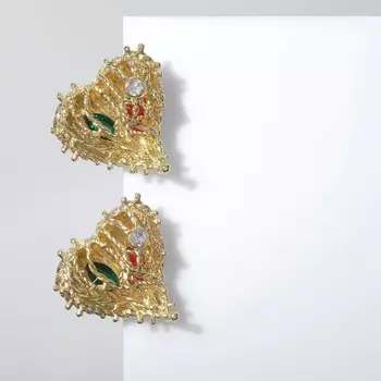Серьги со стразами «Сердце» в проволоке, цветные в золоте