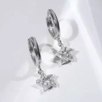 Серьги со стразами "Сказка" мини звёзды, цвет белый в серебре