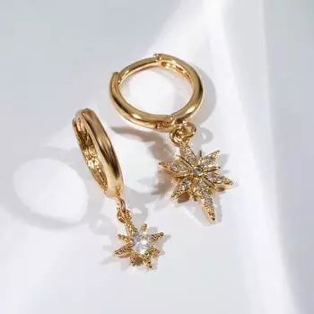 Серьги со стразами "Сказка" ночные звёзды, цвет белый в золоте