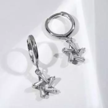 Серьги со стразами "Сказка" звёзды, цвет белый в серебре