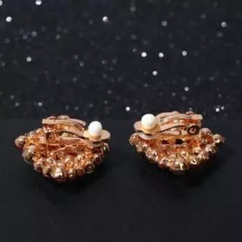 Серьги со стразами "Вечерние" три цветочка, цвет красно-белый в золоте