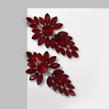 Серьги со стразами «Вспышка» льдинки, цвет красный в серебре