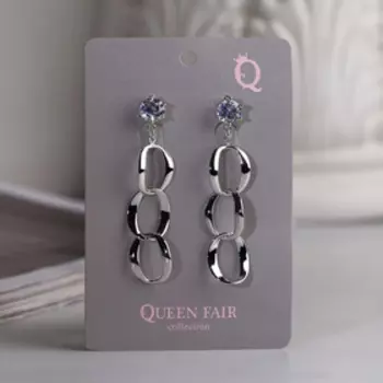 Серьги со стразами "Взаимность" три кольца, цвет белый в серебре