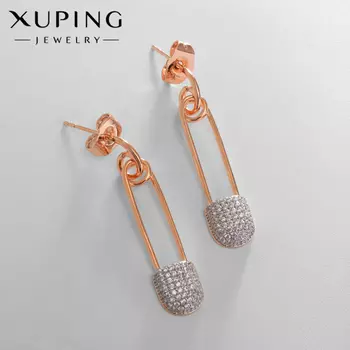 Серьги со стразами XUPING булавка искра, белые в розовом золоте