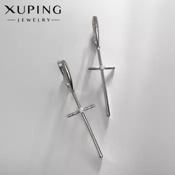 Серьги со стразами XUPING крест большой, цвет белый в серебре