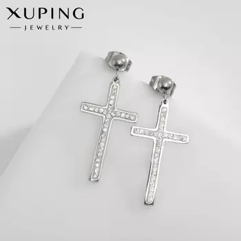Серьги со стразами XUPING крест изящество, белые в серебре