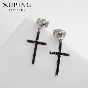 Серьги со стразами XUPING крест изящество, чёрные в серебре