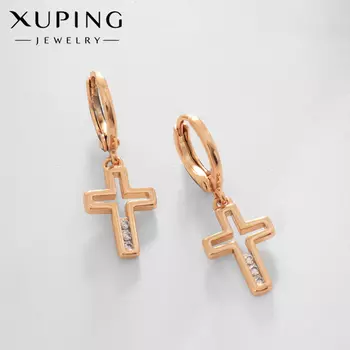 Серьги со стразами XUPING крест ослепительность, цвет белый в розовом золоте