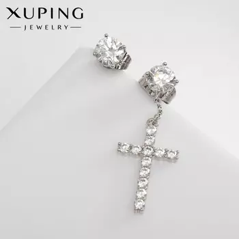 Серьги со стразами XUPING крест величие, белые в серебре