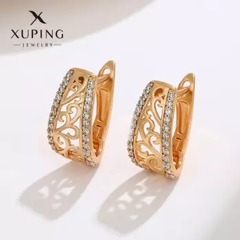 Серьги со стразами XUPING кружево, цвет белый в золоте