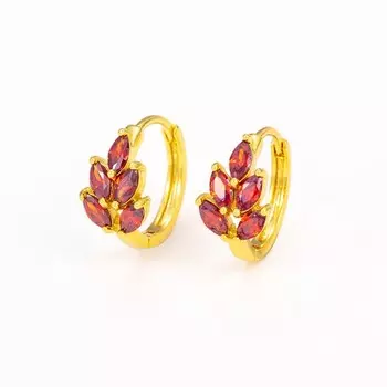 Серьги со стразами XUPING лист, цвет красный в золоте