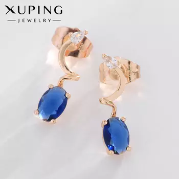 Серьги со стразами XUPING мироздание, овал, синие в розовом золоте