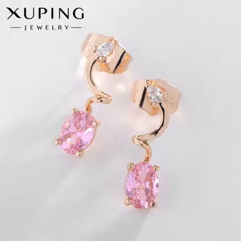 Серьги со стразами XUPING мироздание, овал, розовые в розовом золоте