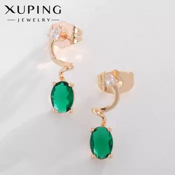 Серьги со стразами XUPING мироздание, овал, зелёные в розовом золоте