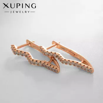 Серьги со стразами XUPING молния, белые в розовом золоте