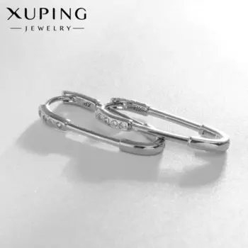 Серьги со стразами XUPING овал счастье, белые в серебре