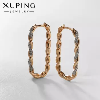 Серьги со стразами XUPING переплетение, косичка, белые в розовом золоте