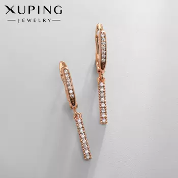 Серьги со стразами XUPING подвески малые, белые в розовом золоте