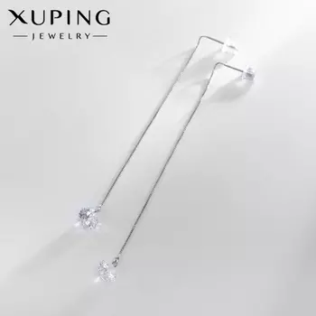 Серьги со стразами XUPING протяжки, утончённость, цвет белый в серебре