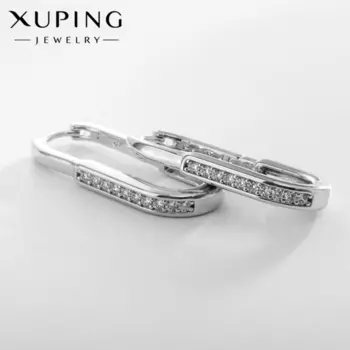 Серьги со стразами XUPING прямоугольник истины, цвет белый в серебре