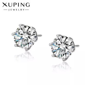 Серьги со стразами XUPING пусеты, цвет белый в серебре